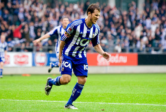 Tobias Hysén, IFK Göteborg, gör mål och får samtidigt