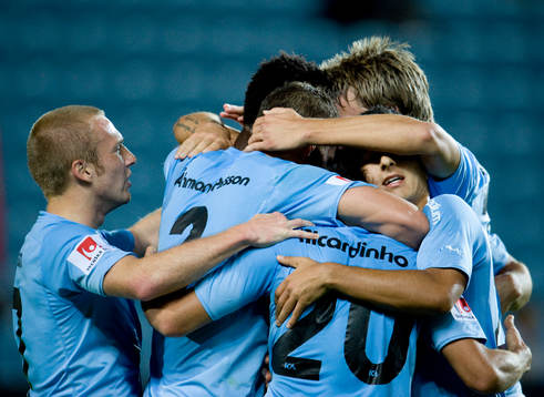 Edward Ofere, Malmö har gjort 3-0. Jubel