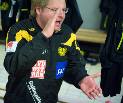 Peter Swärdh, tränare, Mjällby.  Jubel, glädje