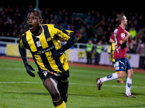 John Chibuike, Häcken, gör 1-0. Jubel