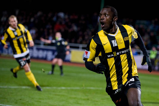 John Chibuike, Häcken, gör 1-0. Jubel