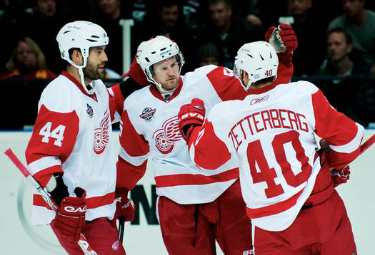 Niklas Kronwall, jubel. Todd Bertuzzi och Henrik
