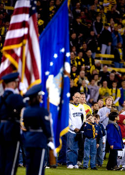 scout, honnör, flagga, nationalsång, fana, USA, patriotism