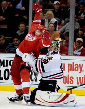 Dan Cleary, Detroit Red Wings och Cristobal Huet, målvakt