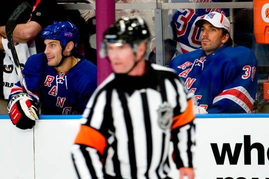 Henrik Lundqvist, målvakt New York Rangers sitter på