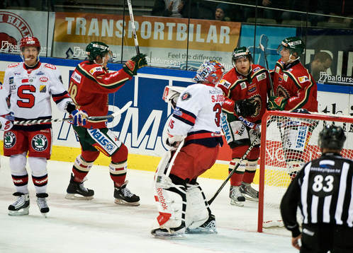 Tobias Viklund, Frölunda, gör 1-0. Jubel