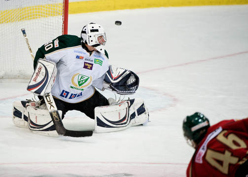 Andro Michel, målvakt Färjestad, Mathis Olimb, Frölunda