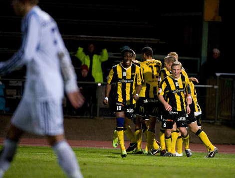 John Chibuike, Häcken, gör 2-1. Jubel