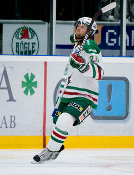 Jakob Johansson, Rögle har gjort 1-0 på straff. Jubel