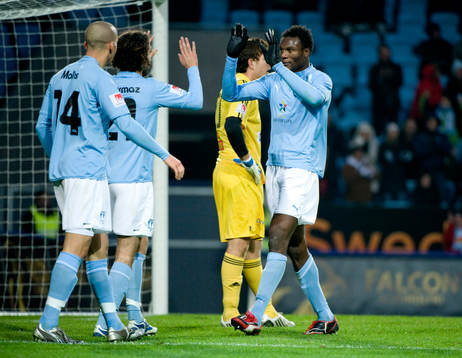 Edward Ofere, Malmö har gjort 1-0. Jubel