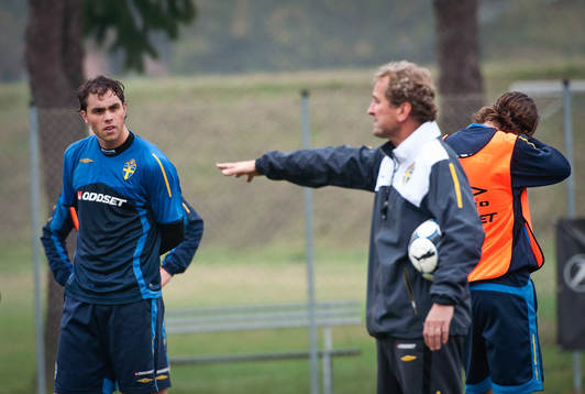 Johan Elmander och Erik Hamrén, förbundskapten