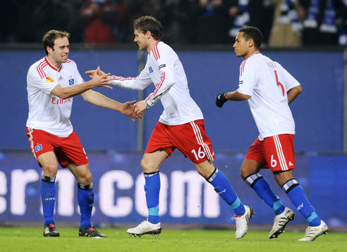 Joris Mathijsen, Marcus Berg och Dennis Aogo, Hamburg,