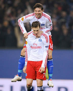 Marcus Berg och Marcell Jansen, Hamburg, glädje, jubel