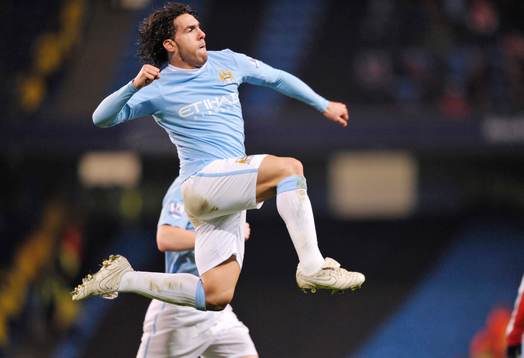 Carlos Tevez, glädje, jubel över första målet för