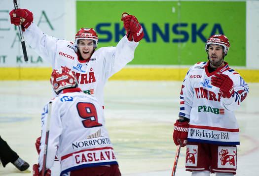 Petr Caslava, Timrå, gör 2-1. Fredrik Hynning, Daniel