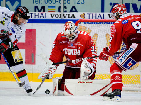 Anders Lindbäck, Målvakt Timrå och Niklas Sundström,