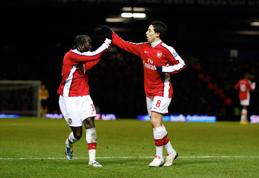 Samir Nasri och Bacary Sagna, glädje och jubel över andra