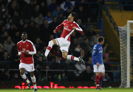 Eduardo, glädje och jubel över första målet för Arsenal