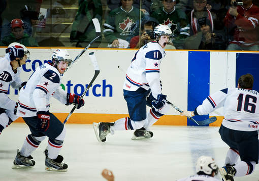 John Carlson, USA, skriker av glädje