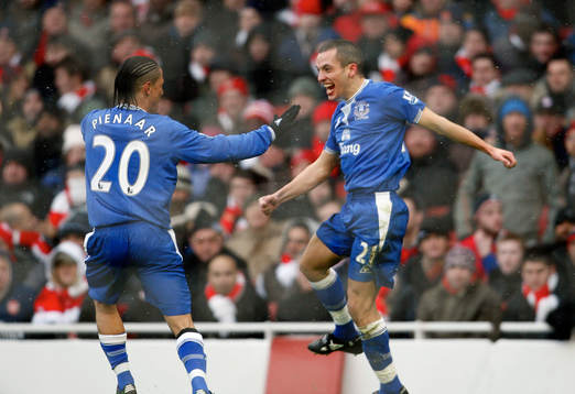 Leon Osman, glädje och jubel över första målet för