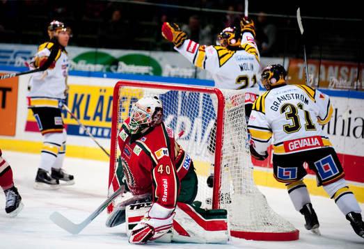 Johan Holmqvist, målvakt, Frölunda, depp, Brynäs, jubel