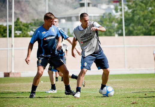 Marcus Allbäck, team manager och Emir Bajrami