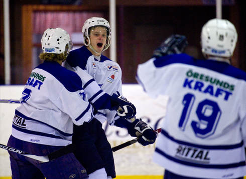 Patrik Hansson, Robin Svensson och Peter Ekholm, jubel,