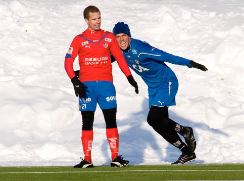 Emir Kujovic, Halmstad (Jubel) och Christoffer Andersson,