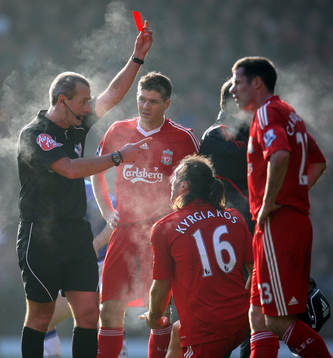 Sotirios Kyrgiakos, Liverpool får rött kort, utvisning,