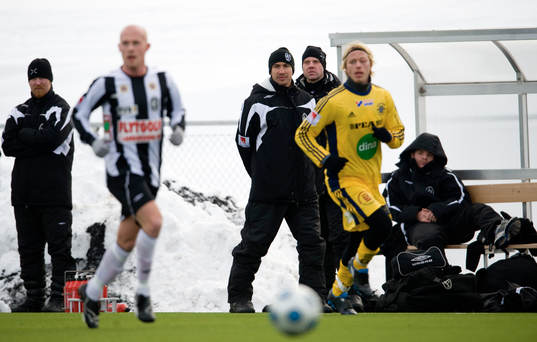 Henrik Larsson och Hans Eklund, tränare, Landskrona