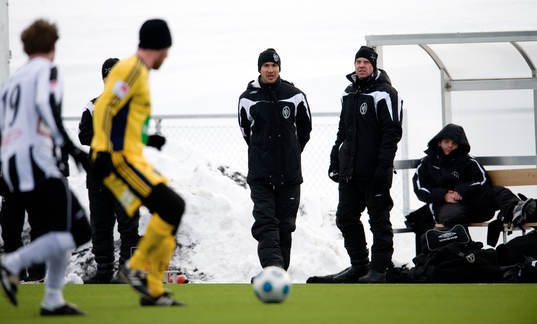 Henrik Larsson och Hans Eklund, tränare, Landskrona