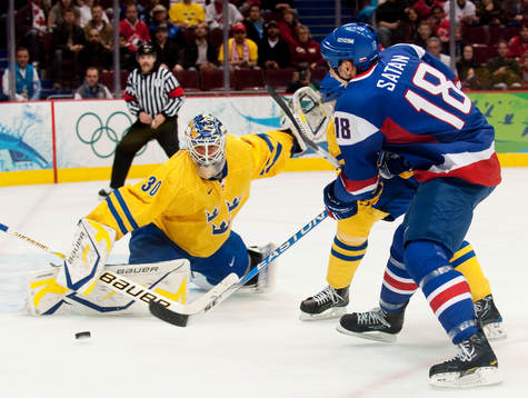 Henrik Lundqvist, målvakt Sverige och  Miroslav Satan,