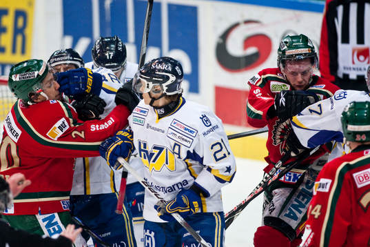 Per Ledin, HV71 och Fredrik Pettersson, Frölunda (Bråk,