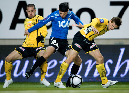 Anel Raskaj, Halmstad och Anders Svensson och Emir Bajrami,