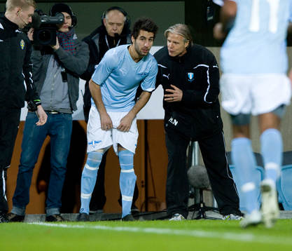 Roland Nilsson, tränare, Malmö FF, och Jimmy Durmaz