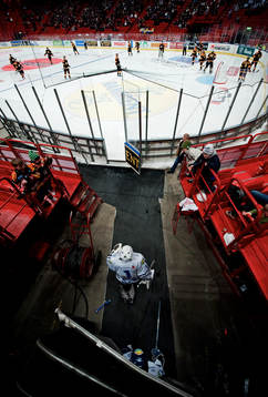Leksands spelare, med målvakten Erik Hanses i spetsen,