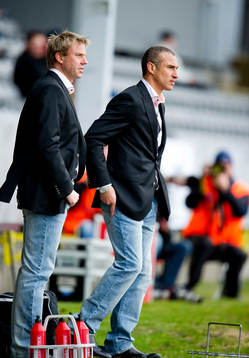 Henrik Larsson, tränare Landskrona och Hans Eklund,