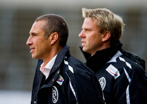 Henrik Larsson, tränare Landskrona och Hans Eklund,