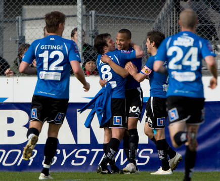 Marcus Olsson, Jonas Gudni Saevarsson, Halmstad, jubel