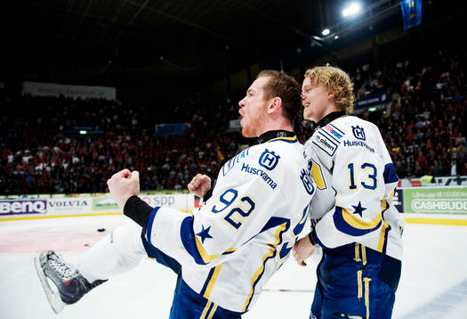 Teemu Laine och Oscar Sundh, HV71, jubel, glädje