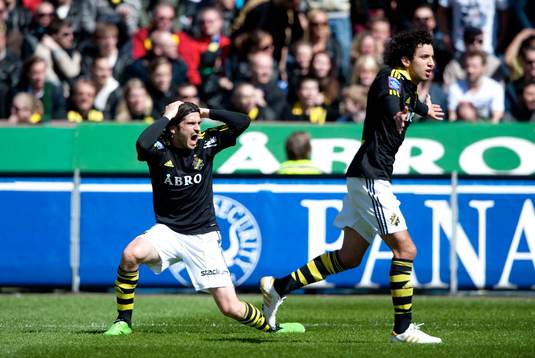 Bojan Djordjic och Jorge Ortiz, AIK skriker