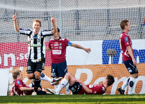 Fredrik Olsson, Landskrona, gör 0-1. Jubel