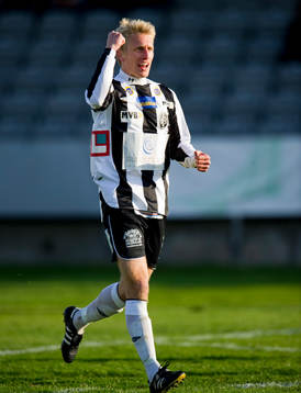 Thomas Raun, Landskrona gjorde båda 1-0 och 2-0. Jubel