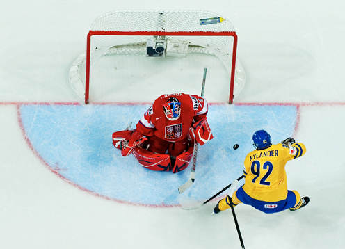 Michael Nylander, Sverige, och Tomas Vokoun, målvakt,