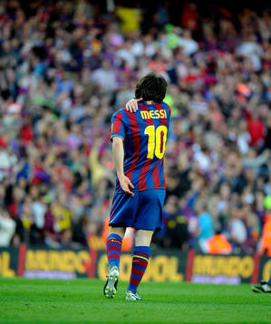 Lionel Messi, Barcelona har gjort mål och slår på sitt