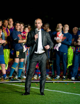 Barcelona spanska mästare. Alla höll tal. Pep Guardiola,