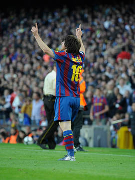 Barcelona spanska mästare. Lionel Messi  jubel