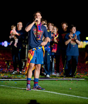 Barcelona spanska mästare. Zlatan Ibrahimovic håller tal