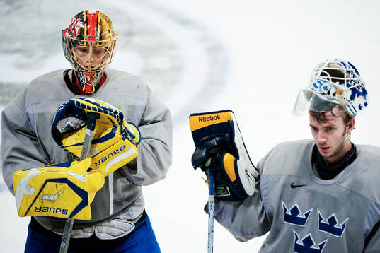 Jacob Markström, målvakt, och Jonas Gustavsson, målvakt