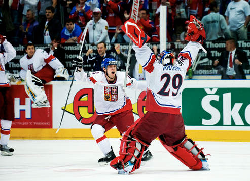 Ondrej Nemec och Tomas Vokoun, målvakt, Tjeckien, jubel